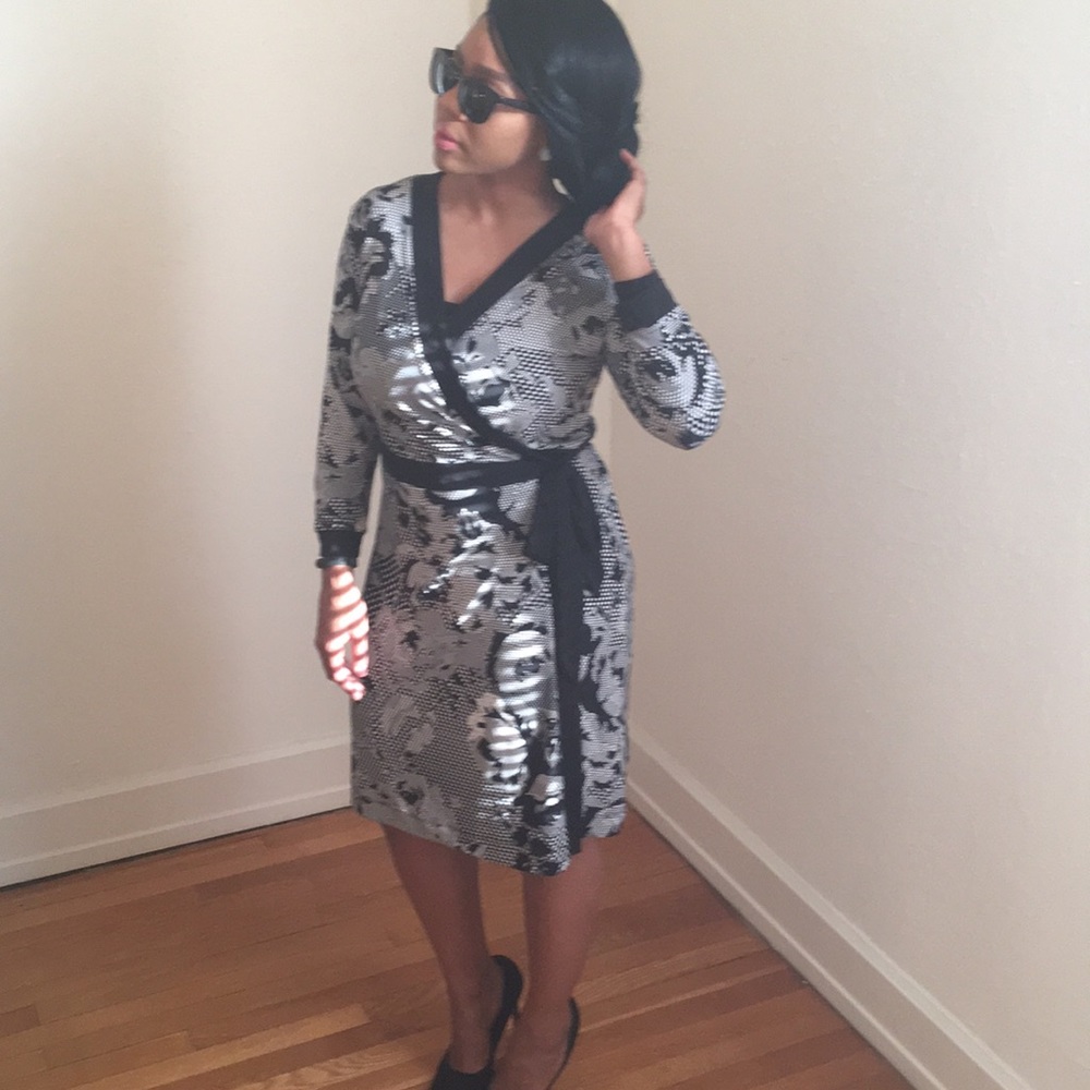 Style & Co. Black and White Sleeve Wrap Dress